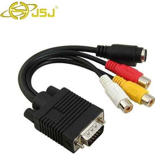 JSJ 3 RCA Female Converter Cable New VGA to Video TV Out S-Video AV Adapter High Quality Free Shipping