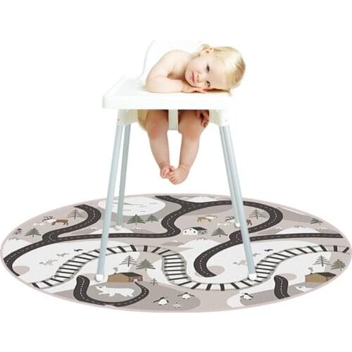 Highchair Floor Protector Mat Anti-Slip Mat Baby Round Floor Crawling Play Mat J60B