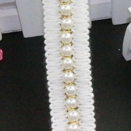 10Yards Sewing Accessories 2.8cm White Pearl Trims Ribbon Bridal Beaded Rhinestone Lace Appliques Belt For Wedding Dresses