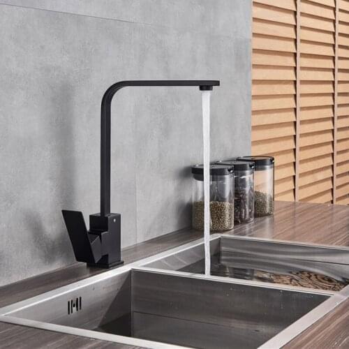 LIUYUE Kitchen Faucets Black/Chrome Brass Square Flat Mouth Single Handle 360 Rotate Mixer Kitchen Faucet Sink Crane Mixer Taps