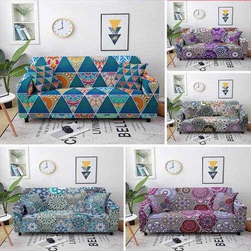 Mandala Stretch Slipcover Bohemia Sectional Elastic Sofa Cover for Living Room Corner Couch Cover 1/2/3/4 Seater