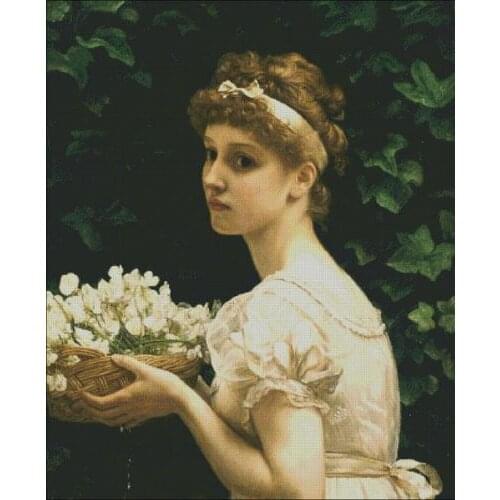 High definition Girl Holding Flowers Embroidery Needlework 14CT Unprinted Cross Stitch Kits DIY Art Handmade Home Decor