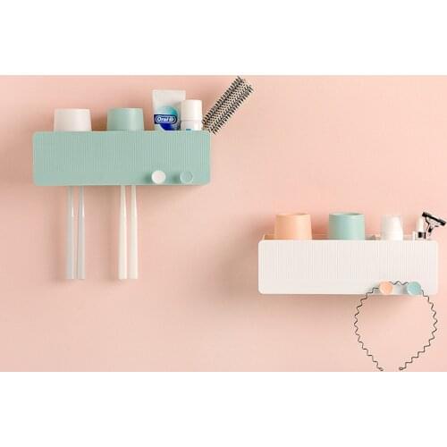 Mouthwash Cup Set Wall-mounted Toothbrush Holder Couple Family Toothbrush Rack Set Toothbrush Cup Toothpaste Squeezing Device