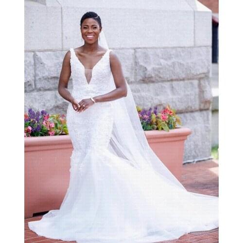 New African Mermaid Wedding Dress 2021 Sexy V-neck Bridal Gowns
