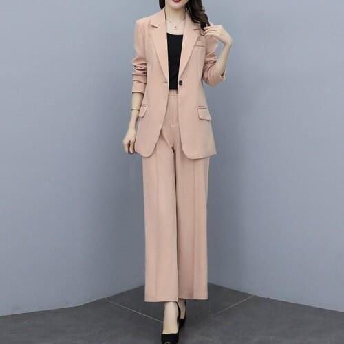 New Women Spring Autumn Womens Set Tracksuit Blazers And Straight Wide Leg Pants Suit 2 Piece Set Office Lady Outfits Uniform