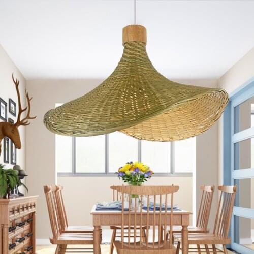 Bamboo Lantern Pendant Lamp, Retro Japanese Style Chandelier Hanging Light Ceiling Lighting Fixture for Living Room Bedroom
