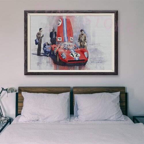 T100 Retro Racing Car Classic Painting Red car in repair 80 Custom Silk Poster Home Deco Wall Art Christmas Gift