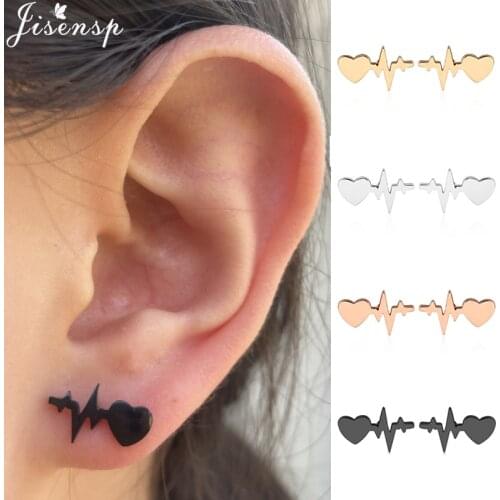 2021 New Fashion Heartbeat Stud Earrings for Women Men Small Black Heart Stainless Steel Earings Nurse Pendientes Wholesale