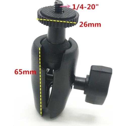 25mm Ball Mount Double Socket Arm 1/4 Tripod Adapter Screw to 1 inch Ball Mount for Gopro Action Camera GPS Holder