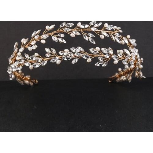 SLBRIDAL Handmade Luxury Rhinestone Crystal Freshwater Pearls Bridal Tiara Headband Wedding Bridesmaids Crown Women Hair Jewelry