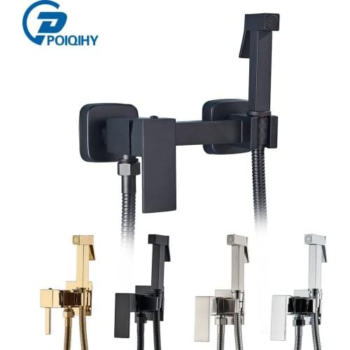 POIQIHY Brushed Nickel Bathroom Bidet Faucet High Pressure Bidet Sprayer Toilet Washer Wall Mounted Hot and Cold Water Faucet