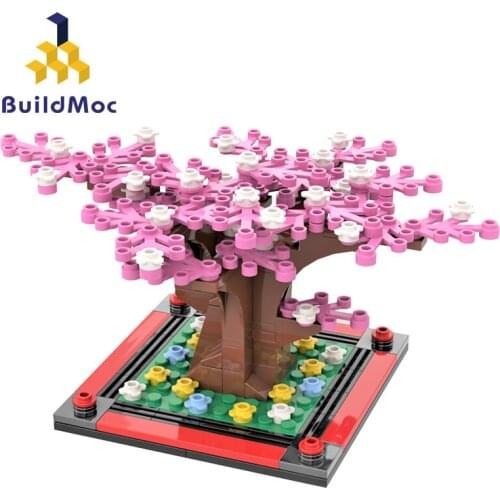 Buildmoc New Ideas Flower Tree Sakura Plant Mini Bonsai Dec House Plant Model Building Blocks Bricks DIY Educational Toy For Kid