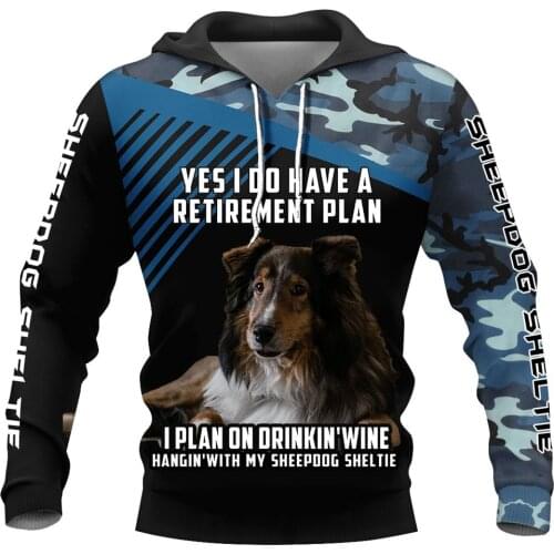 CLOOCL Shetland Sheepdog Sheltie Print Hoodies Personality Mens Clothing Navy Camo Retirement Plan Hoodie Women Casual Hooded