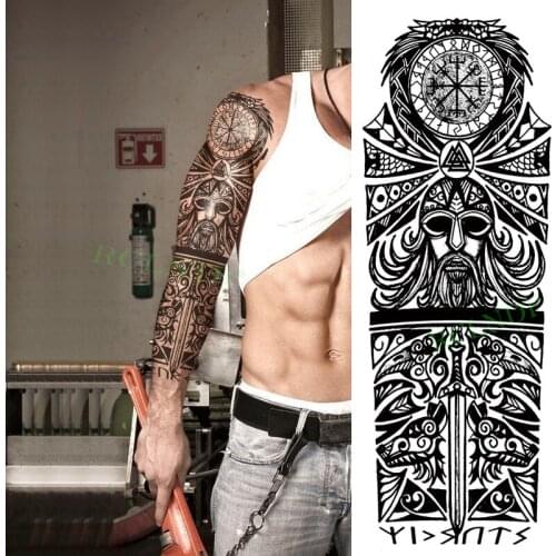 Waterproof Temporary Tattoo Sticker Sword Totem Feather Long Hair Man Black Full Arm Fake Tatto Flash Sleeve Tatoo for Men Women