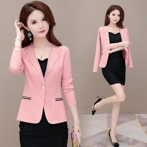 Fashion Autumn Women Formal Blazer Jackets Work Office Ladies Suit Vintage Single Button Spring Business Female Blazer Coats