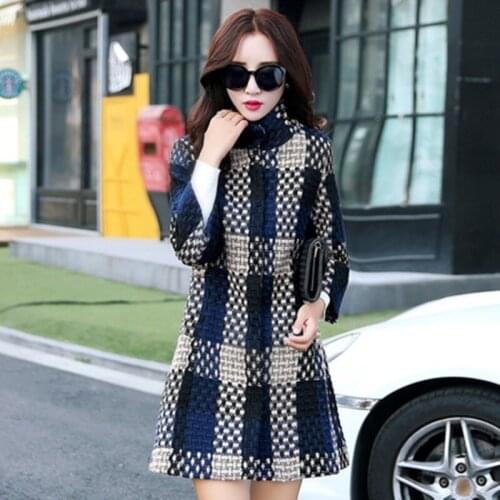 Plus Size M-4XL Plaid Long Wool Coat Womens 2020 New Autumn And Winter Korean Thick Woolen Coat Fashion Slim Fit Jacket Female