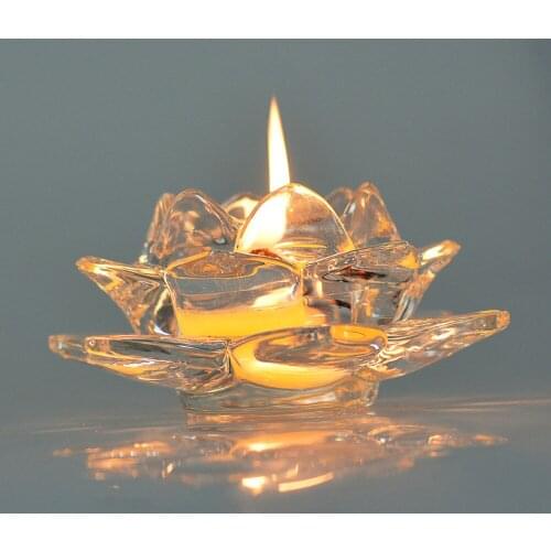 1PC Votive Lotus Crystal Candlestick Crystal Glass Lotus Flower Candle Tea Light Holder Buddhist Candlestick Wedding Table Decor