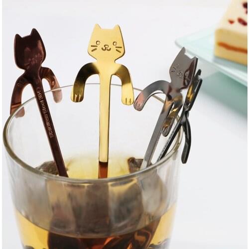1pc Stainless Steel Mini Cat Kitten Spoons for Coffee Tea Dessert Drink Mixing Milkshake Spoon Tableware Set Kitchen Supplies