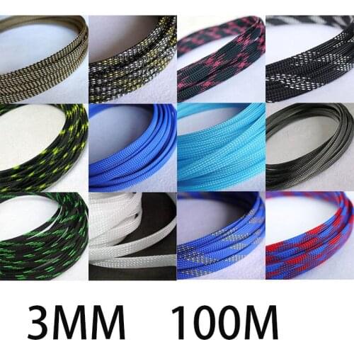 100M 3mm Cable Sleeves Wire Gland Protections Tight PET Nylon Expandable Braided Cable Sleeving 4mm Assortment Kit