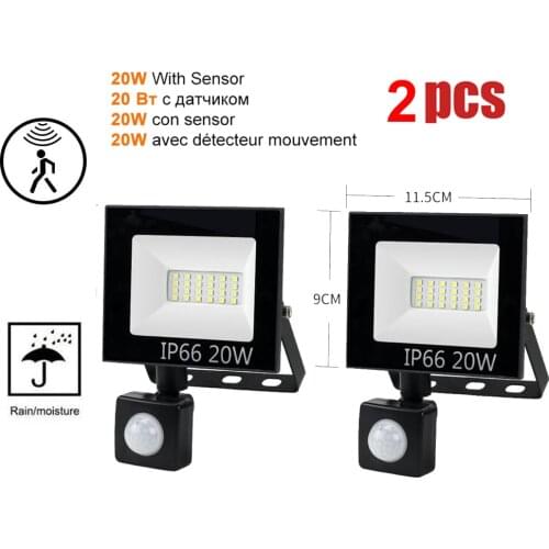 2 pcs 220V 10-100W LED FloodLight Spotlight Exterior Street wall reflector LED Light Lamp Yard Garden Lamps PIR Motion Sensor LE