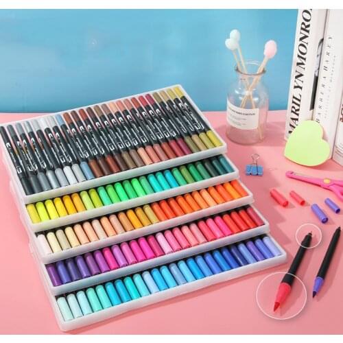24/60/100/120pcs Watercolor Markers Pens Dual Tips Brush Fineliner Felt Tip Pens Art Markers Highlighter Pen Water Based Marker