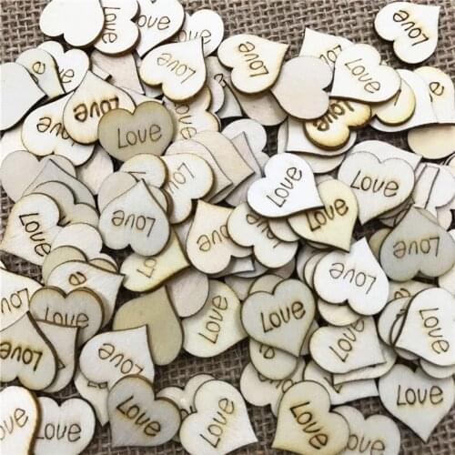 250PCS 20MM Rustic Wooden Love Heart Shape Wood Slices Confetti Crafts for Wedding Party Ornaments Table Scatter Decoration