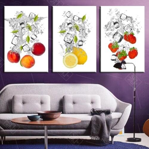 3Pcs Frozen Fruit Wall Art Picture for Kitchen Peach Lemon Tomato Fresh Food Posters and Prints Home Decoration Canvas Paintings