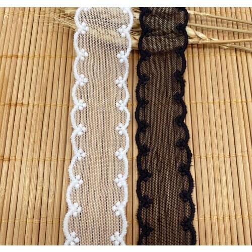 4 Yards Width 2.9cm Black White Milk Silk Embroidered Lace Fabric Ribbon Bilateral Mesh Lace Trim DIY Sewing Dress Accessories