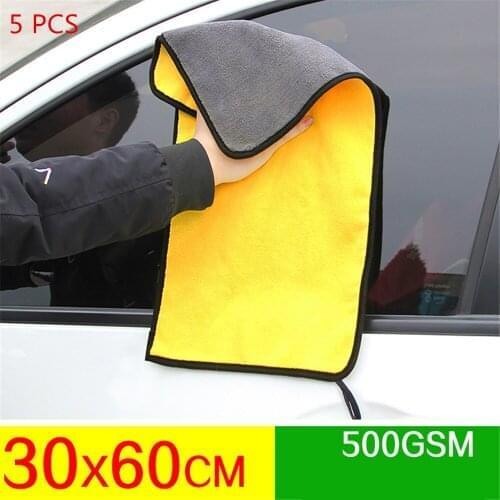 5 pcs 500gsm Car Wash Microfiber Towels Super Thick Plush Cloth For Washing Cleaning Drying Absorb Wax Polishing Car styling