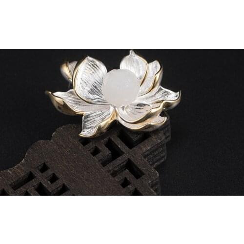 925 Sterling Silver Jade Brooch Lotus Flower Pins Chinese Ancient Antique Brooches For Women Jewelry Luxury Gifts Mother Girl
