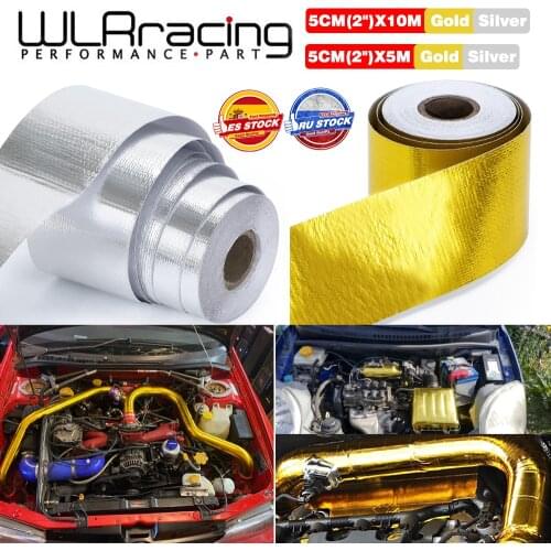 A Gold 2'' Thermal exhaust Tape Air Intake Heat Insulation Shield Wrap Reflective Heat Barrier Self Adhesive Engine 2 Inch 5/10M