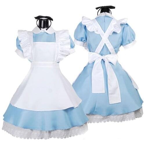 Alice In Wonderland Lady Halloween Blue Maid Lolita Cosplay Costumes For Women Anime Cos Fantasia Carnival Party Dress For Girls