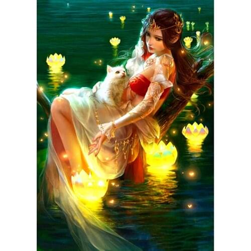 Dispaint Full Square/Round Drill 5D DIY Diamond Painting "Girl cat" Embroidery Cross Stitch 3D Home Decor GJ000