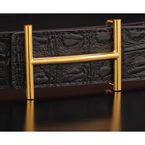 Black H letter Mens Belt 3.8cm Wide And High Quality Designer Casual Leather Fashion Belt Sliding Buckle Leather