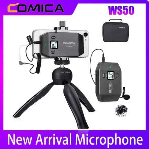 Comica CVM-WS50(C) Smartphone Wireless Lavalier Microphone with UHF 6 Channels 194 FT Wireless Range, Built-in Rechargeable