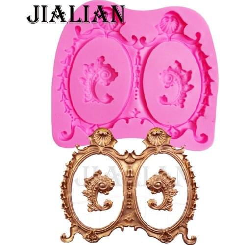 DIY European Relief Frame Cake Border Silicone Molds Flower Pattern picture frame Wedding Fondant Cake Decorating Tools F0976