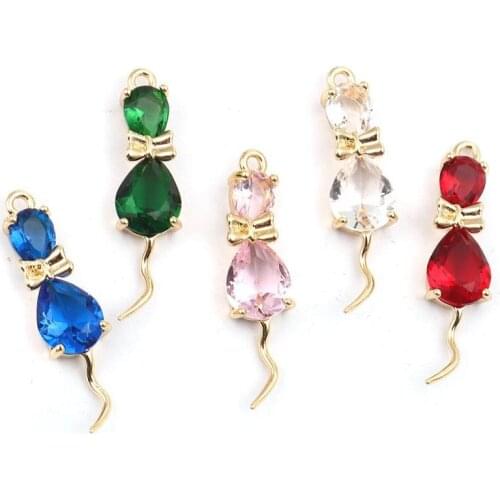 DoreenBeads Fashion Japanese Style Pendant Copper Charms Gold Cat Animal Red Rhinestone Jewelry DIY Findings 28mm x 7mm, 2 PCs