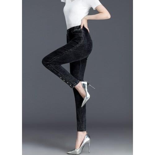 Elastic Plus Size Pants Women Trousers High Waist Ankle Length Star Beading Thin Black Leggings Casual Womens Clothing TA8899