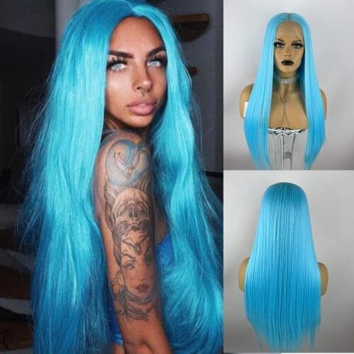 Baicheng Blue Wigs For Black Women Long Straight Synthetic Dark Blue Wig Natural Looking with Baby Hair Glueless Heat