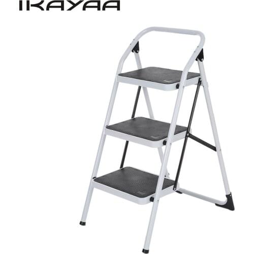 IKayaa Ladder Non-slip Folding 3 Step Ladder with Hand Grip Iron Frame Portable Step Stool 330LB/150KG Capacity for Multi Use
