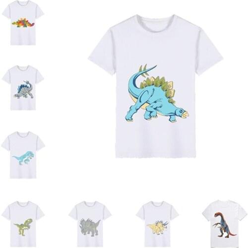 Classical white summer cotton children t-shirts short sleeves clothing for girl and boys toddler baby boy tees dinosaur