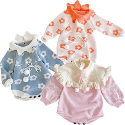 New Baby Girls Knitting Romper Autumn Girl Clothes Ruffle Newborn Baby Girl Clothes Fashion Knitted Romper Overalls Ball Sweater