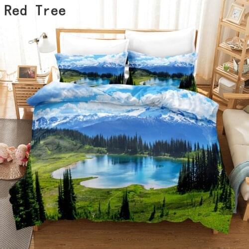 Natural Landscape Digital Print Bedding Set Queen King Single Double Size Lake River Scenery Pattern Duvet Cover Bedspread Quilt