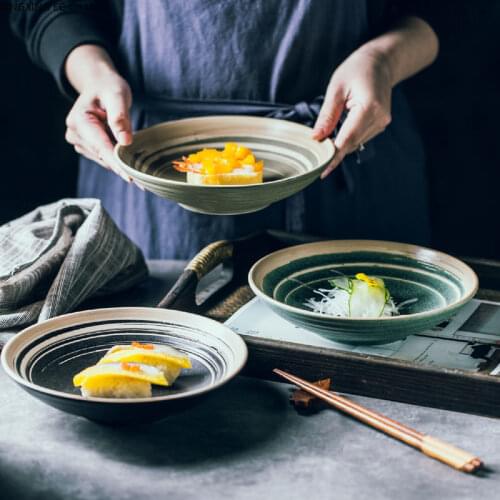 Creative Ramen Plate Simple Shallow Plate High Foot Deep Plate Large Capacity Plate Household Flat Plate Kitchen Supplies