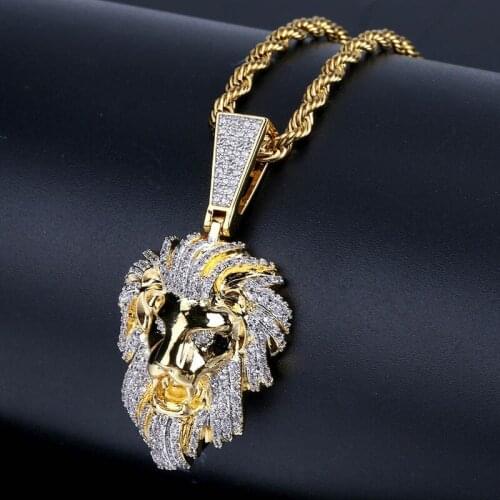 Copper Personalized Lion Head Hip Hop Mens Pendant Real Gold Electroplated Micro Inlaid Zircon Tide Necklace Accessories