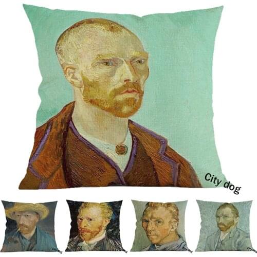 45*45cm square pillow Cushion cover character Self-portrait of famous oil painter Painting art Cotton and linen Home sofa Decor