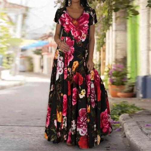Summer Maxi Dress Women 2021 Floral Tie Dye Print Loose Long Dresses Robe Short Sleeve V Neck Sun Beach Dress Vestidos Plus Size