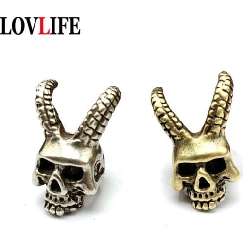 Punk Copper Goat Horn Skull Knife Bead Umbrella Rope Pendant Jewelry Vintage Brass Keychain Hanging Charm DIY Bracelet Accessory