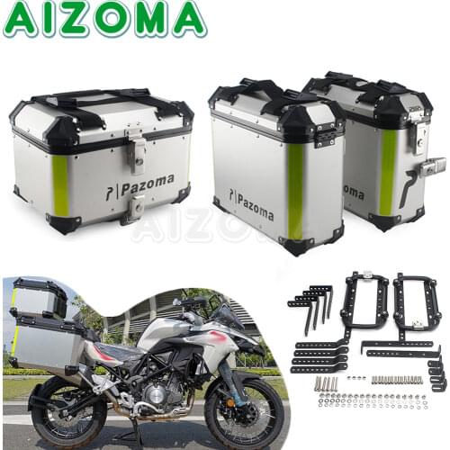 Motorcycle Silver Saddlebag Aluminum Side Luggage Box For BMW V-Storm 650 Triumph Scrambler Rear Storage Helmet Lock Topbox Case
