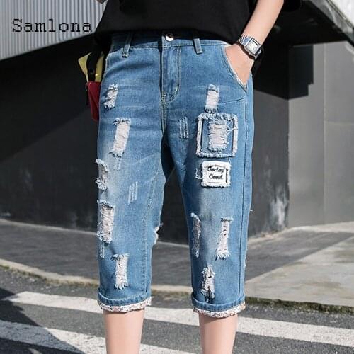 Samlona Men Demin Shorts Summer 2020 European and American style Male Fashion Jeans Casual Loose Ripped Hole Denim Half pants